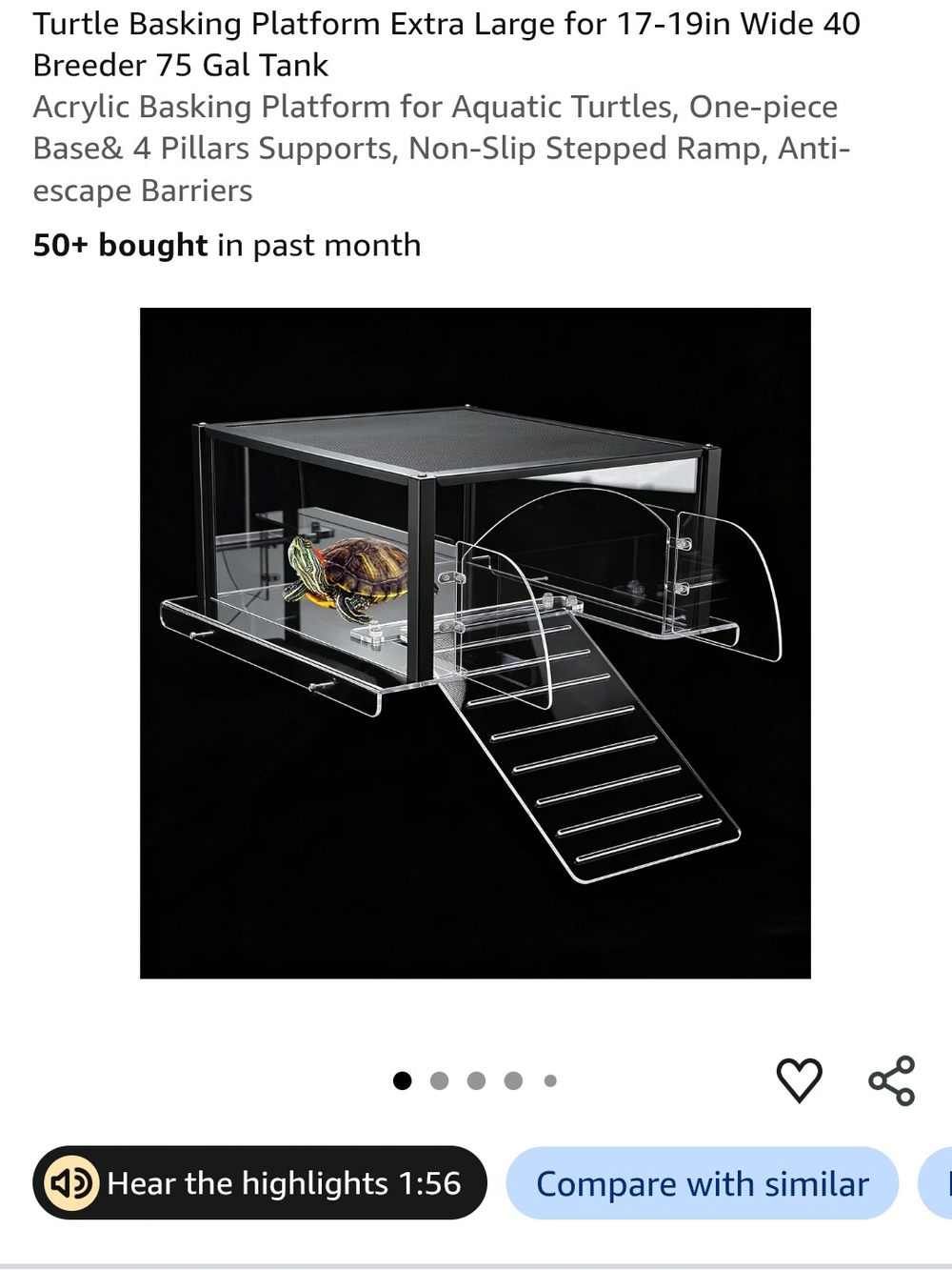 Clear Acrylic Turtle Basking Platform with Ramp - Transparent